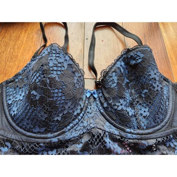 Bundle of 3 Adore Me Black, Blue & Grey Lace Floral BalconetteS & Bra size 36C - Picture 9 of 14